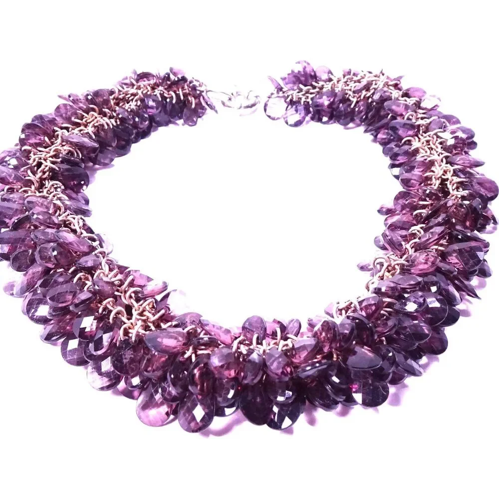 Neiman Marcus Purple Amethyst Teardrop Lucite Cluster Short Necklace NWT 398